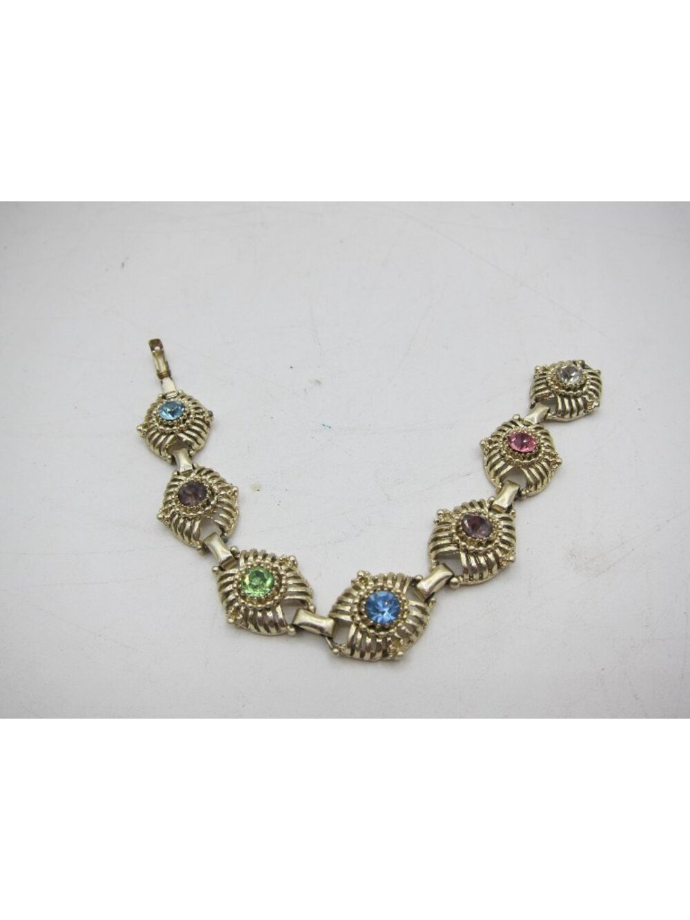 Vintage Gold-Tone Bracelet With Colorful Rhinestone Accents 7 Inches Elegant Ret